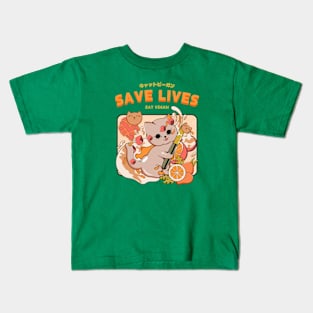 Save Lives Eat Vegan | Kawaii Kitty Eat Fruits Kids T-Shirt